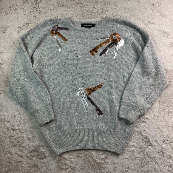 IB Diffusion Vintage Sweater Size L Silk Angora Rabbit Hair Lambswool Jewel Keys - Picture 1 of 7